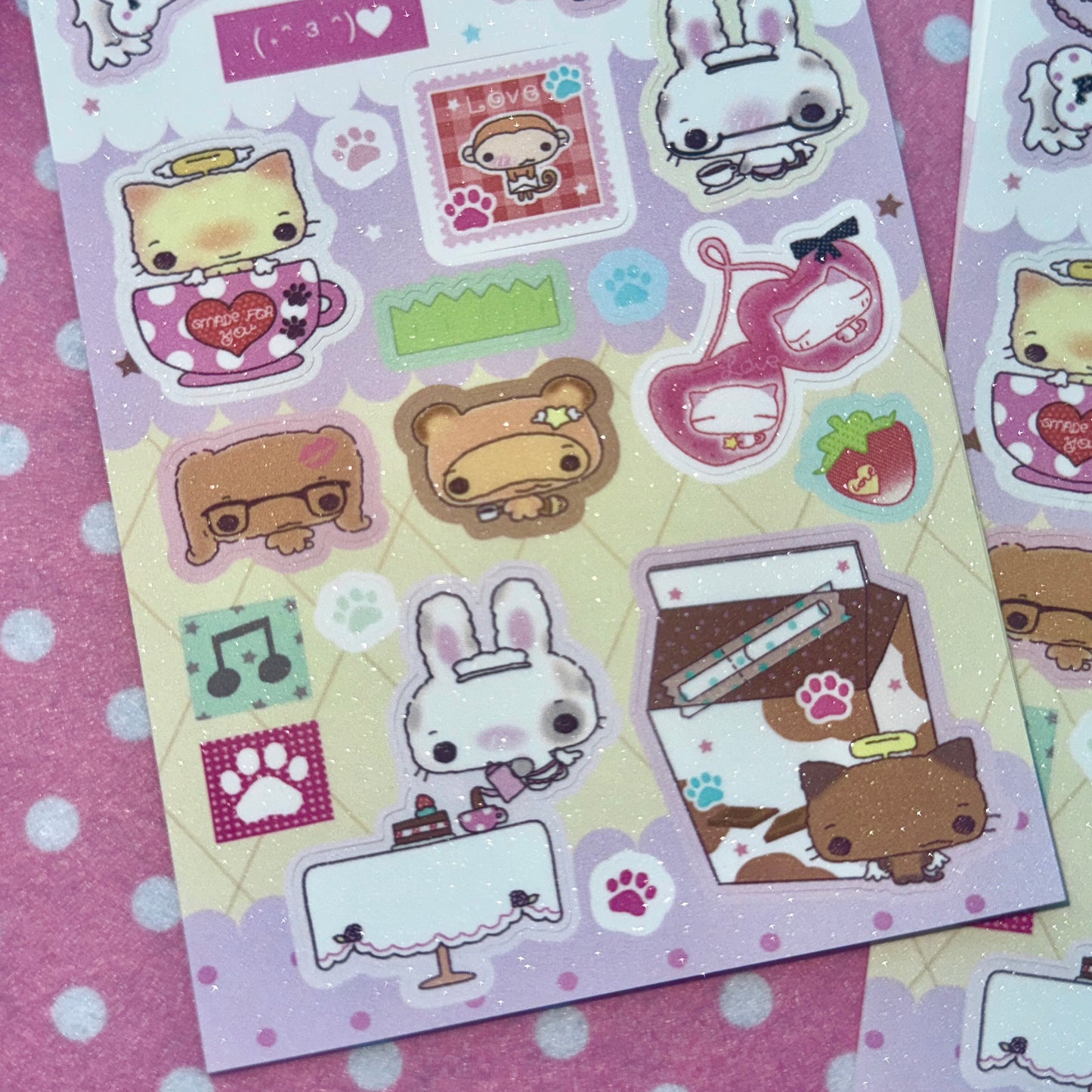 Happy Nyang Day Bunnies with glases Cafe Sticker