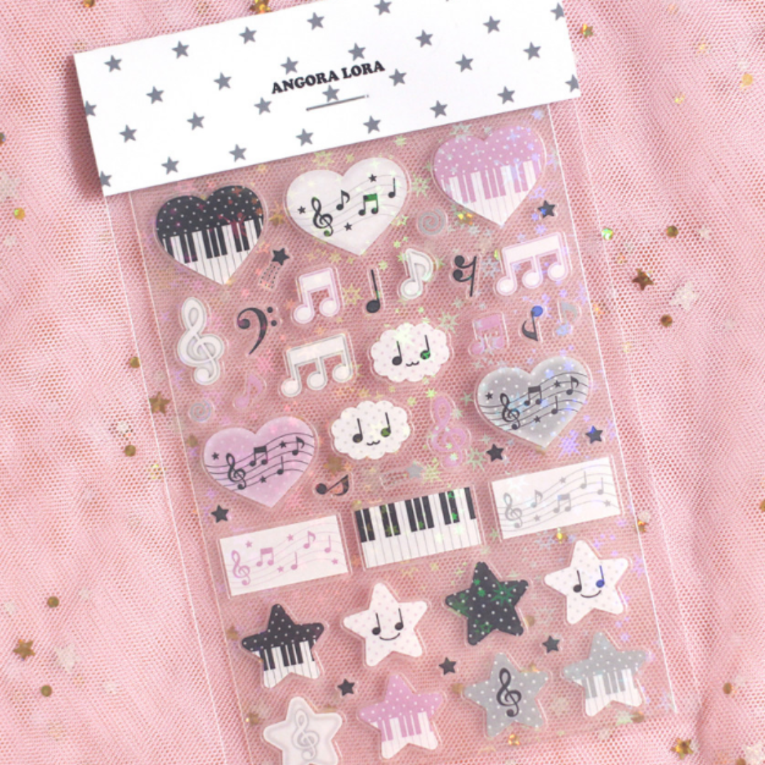 Angora Lora Transparent Musical Note Deco Star Heart Sticker (3 vars)