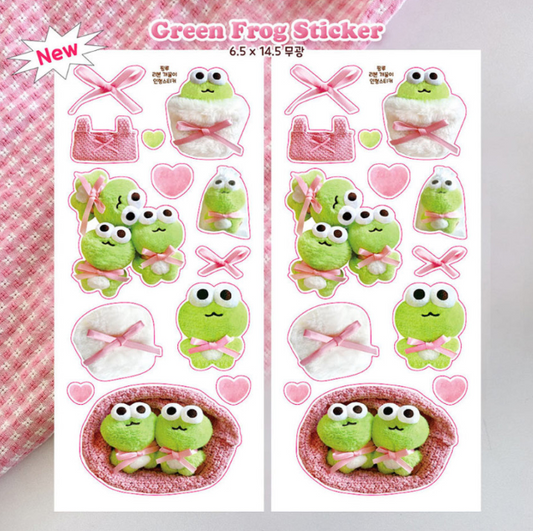 Pink Rue Ribbon Green Frog Sticker