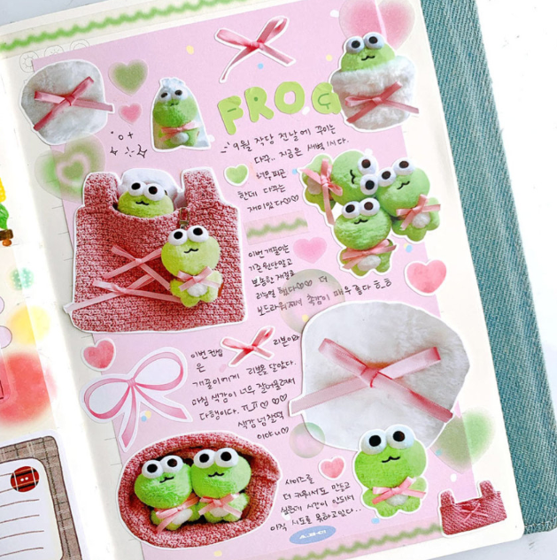 Pink Rue Ribbon Green Frog Sticker