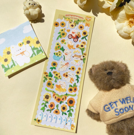 PomPomRoom Cat Sunflower Garden Hologram Seal Sticker