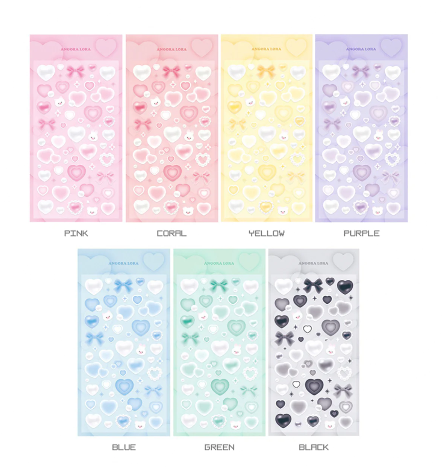 Angora lora pearl heart sticker (6 vars)