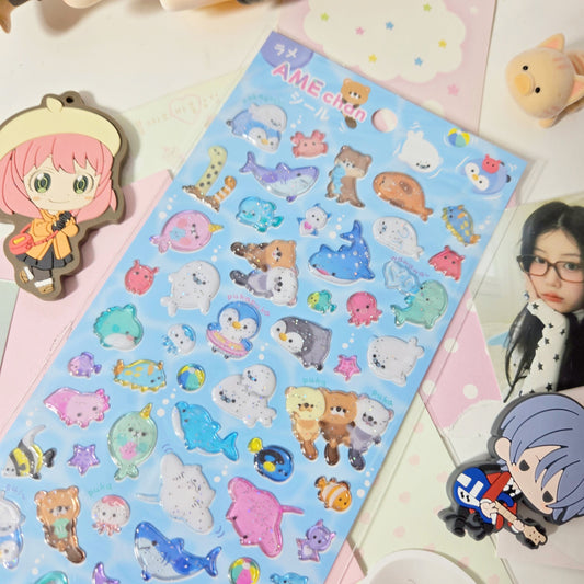 Q-LIa 3-D Glitter Sea Animal Sticker
