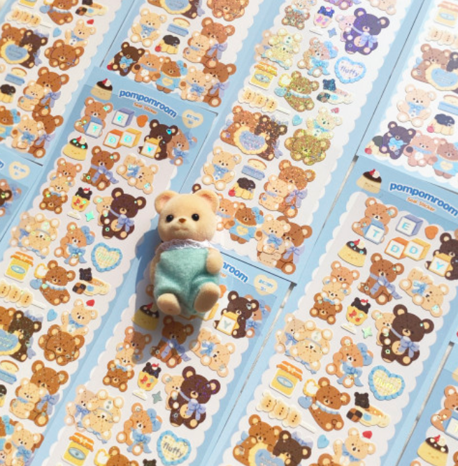 PomPomRoom Cozy Bear Hologram Seal Sticker