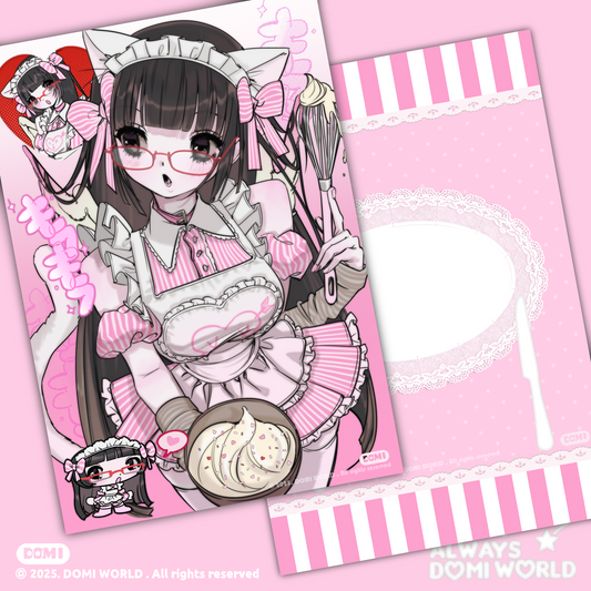 DOMI World Pink Cat Maid  Baking Pastries Postcard