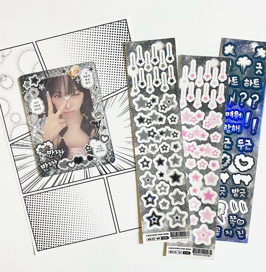 Shocking Pink Rose Love Light Black and White Manga Sticker [3 vars]