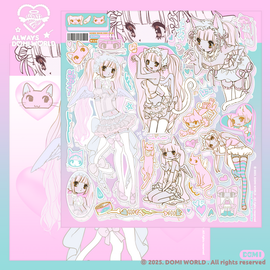 Domi World White  Cat Sticker