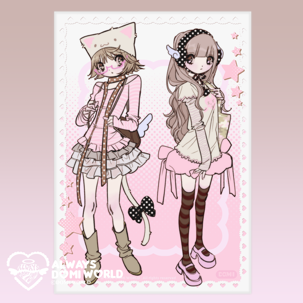 DOMI World Pink Two Cats Postcard