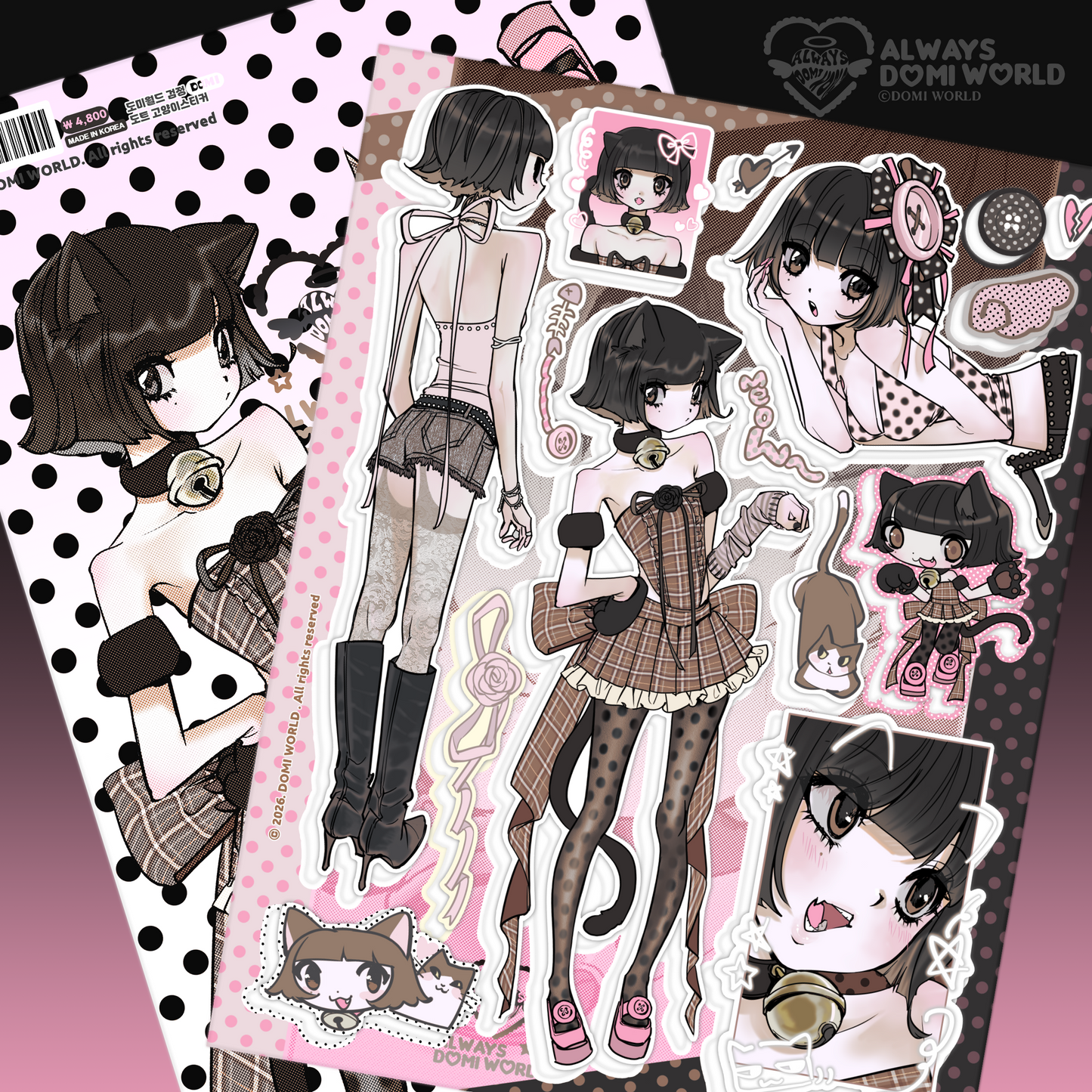 DOMI World Black Dot Cat Sticker
