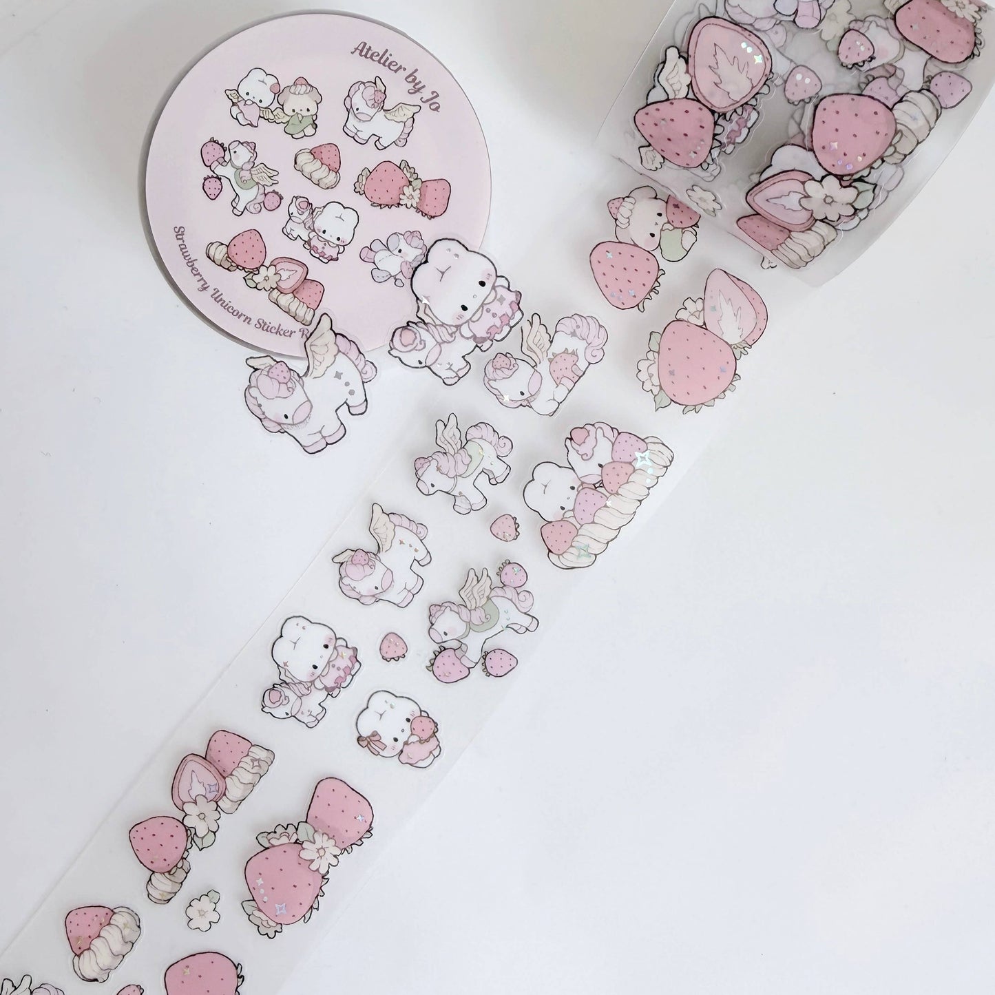 Atelier by Jo Pink Strawberry and Unicorn Sticker Tape Roll