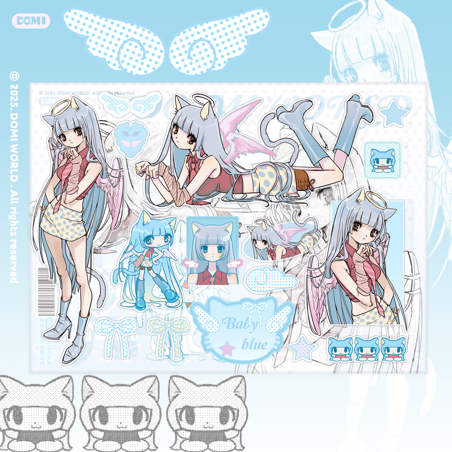 Domi World Baby Blue Angel Cat Sticker