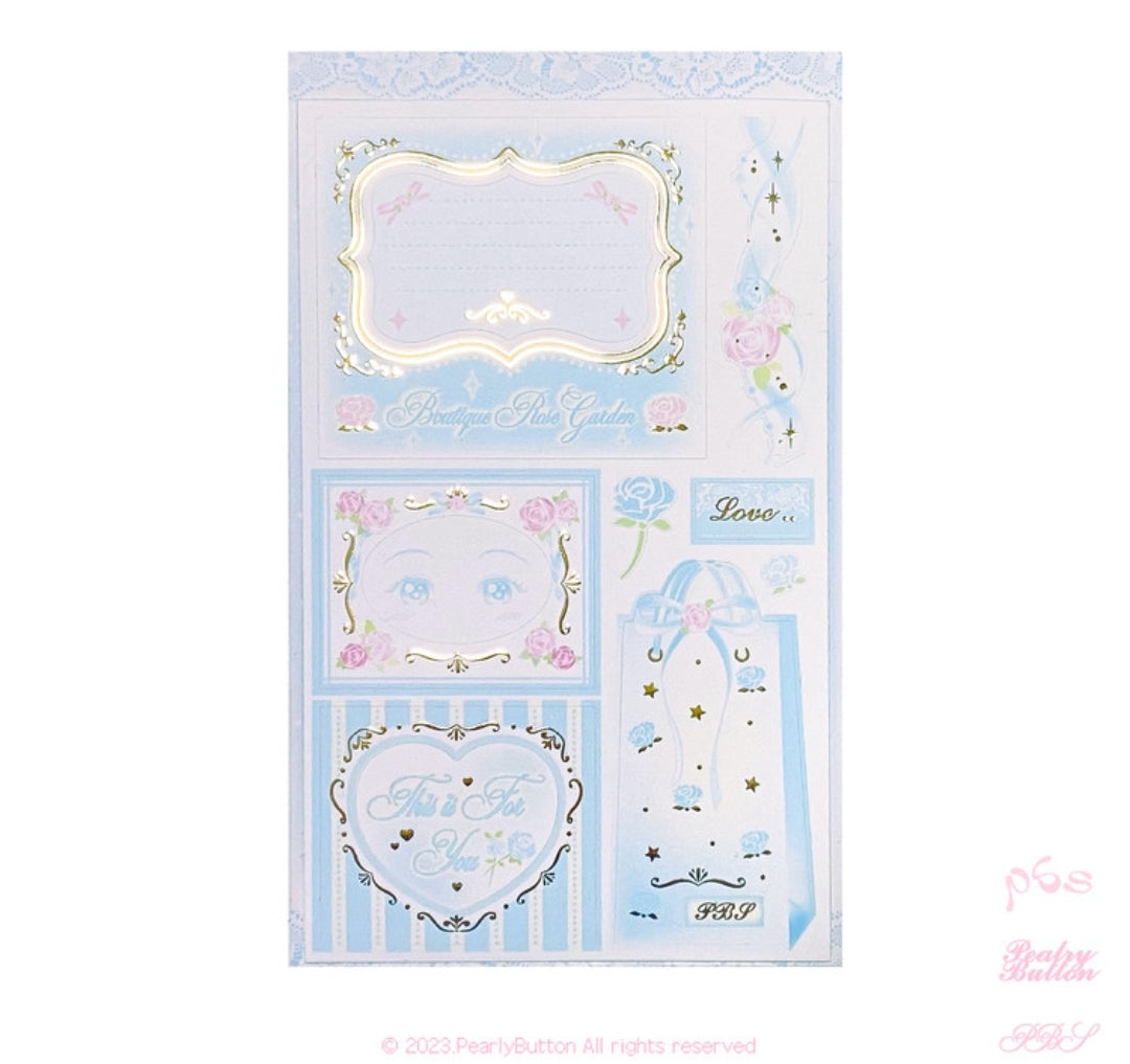 Pearly button boutique rose frame blue Sticker