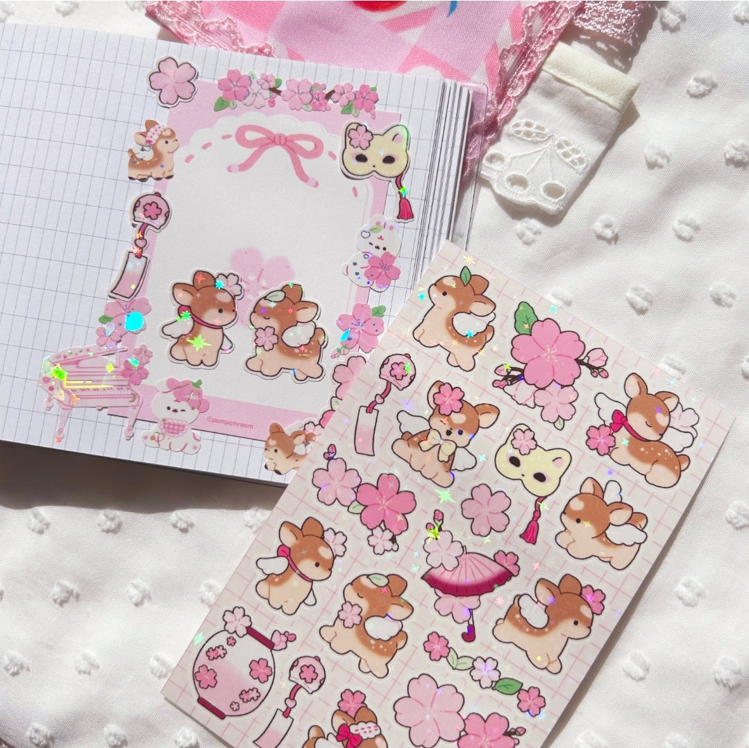 Pompomroom deer cherry blossom sticker