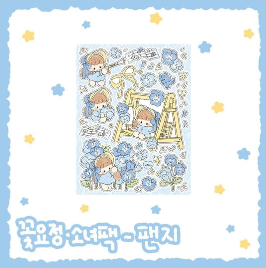 Cotton Danchoo Blue Pansy Flower Fairy Sticker