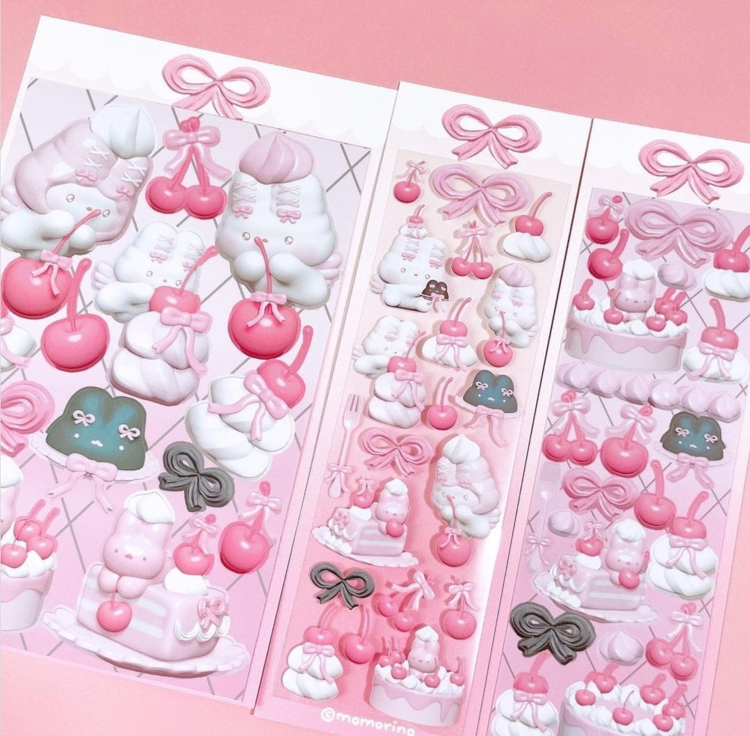 Momoring 3-D Baby Bunny Cherry Cake Sticker [3 vars] – AsterliaStudio ...