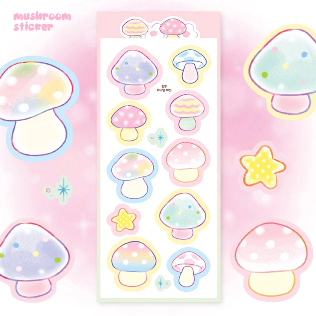 Pink Rue Spring Flowers and Mushroom Girl Sticker Pack