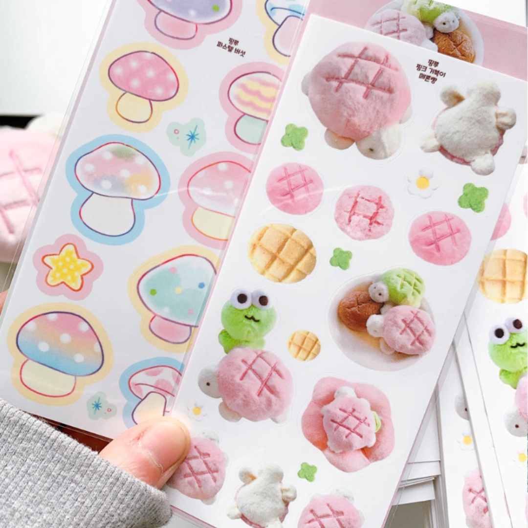 Pink Rue Spring Flowers and Mushroom Girl Sticker Pack