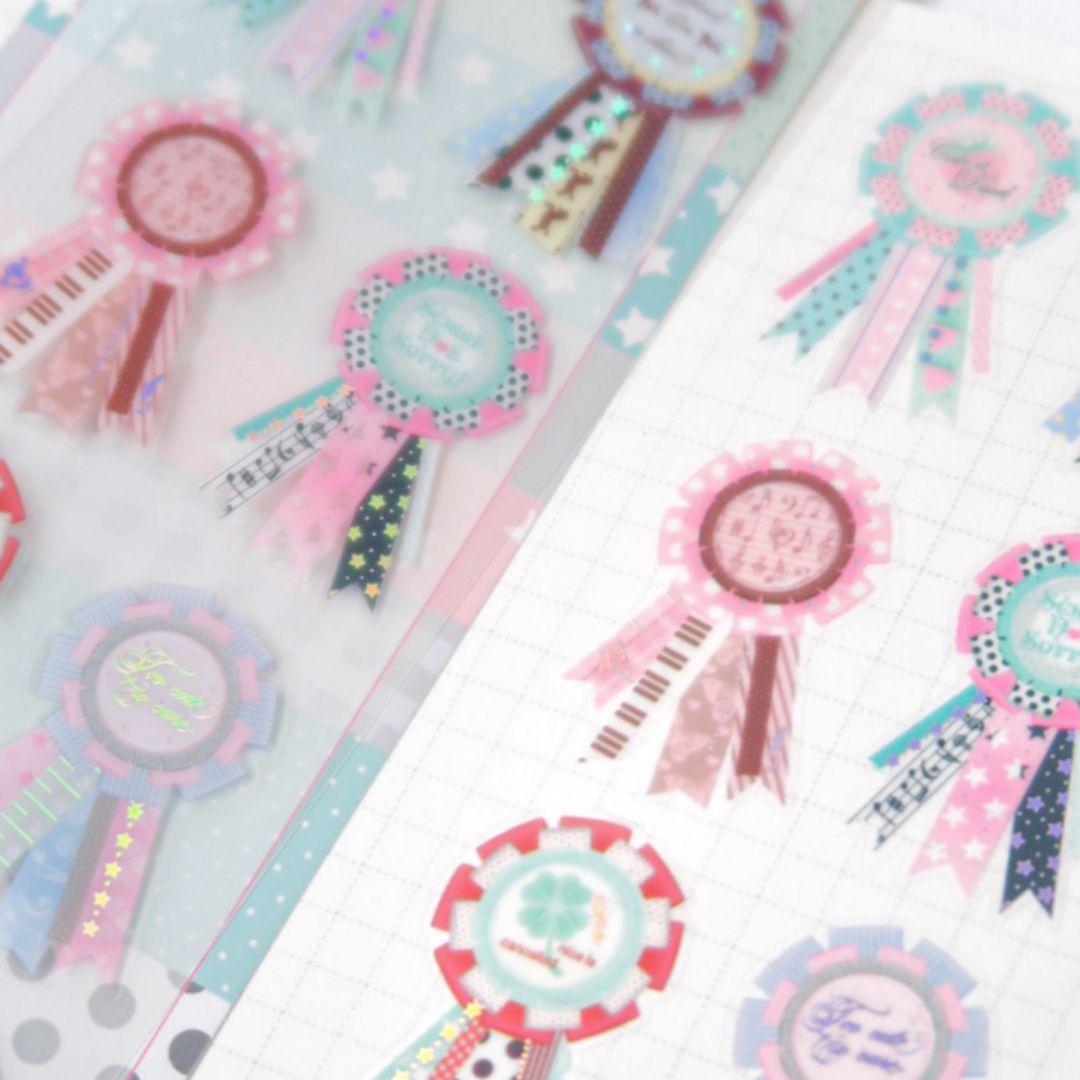Pearly Button Ribbon Rosette Sticker