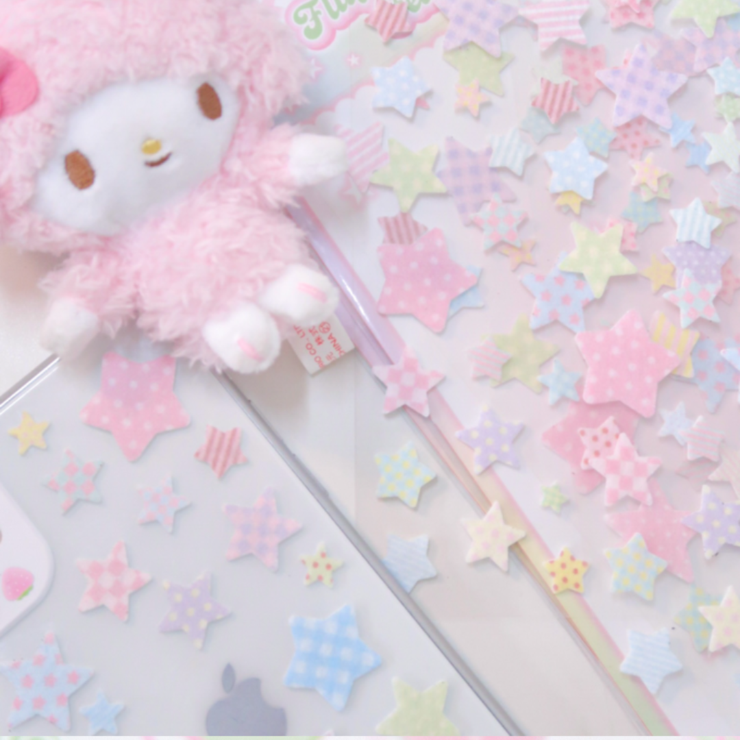 Pearly Button Fluffy Kitsch Star Felt Sticker