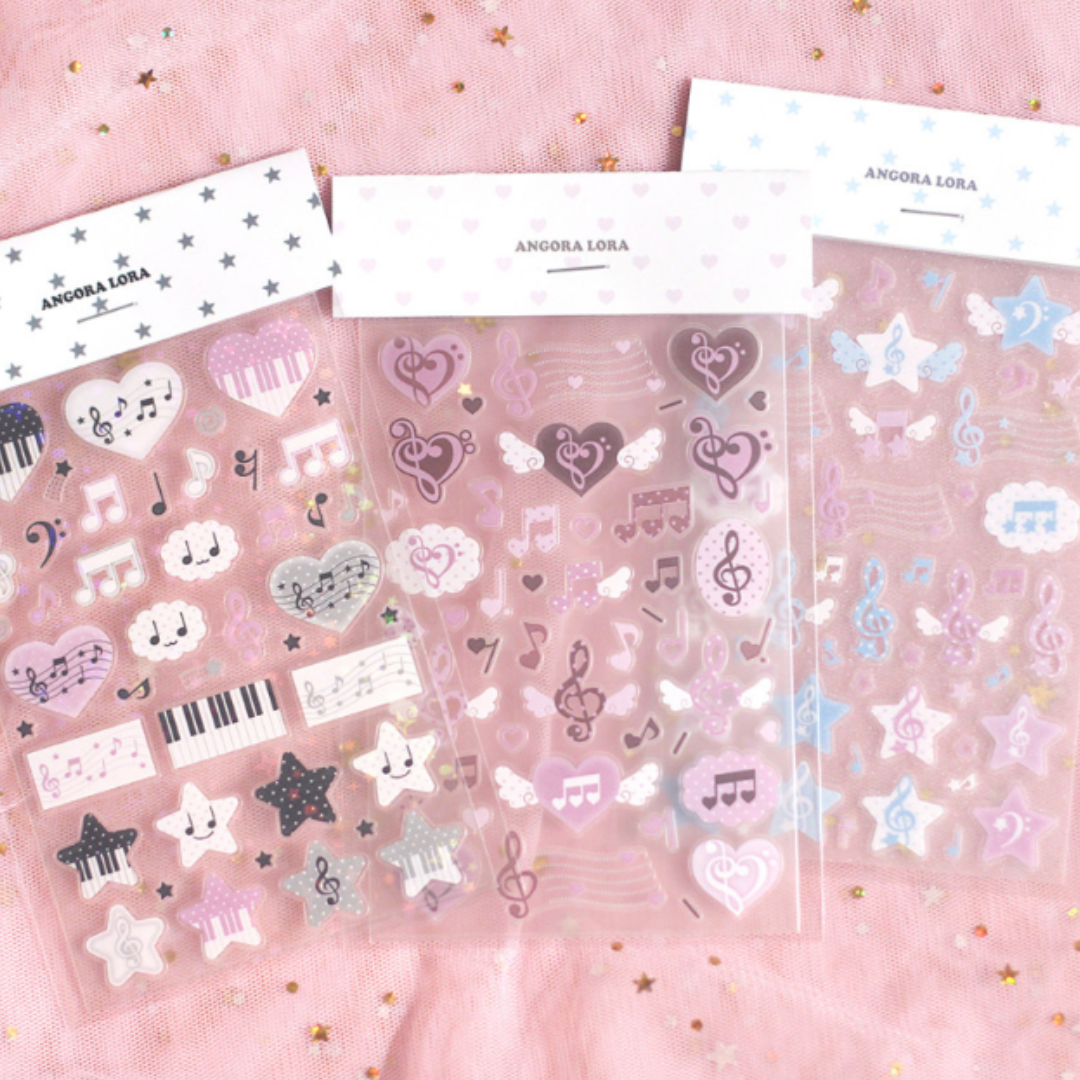 Angora Lora Transparent Musical Note Deco Star Heart Sticker (3 vars)