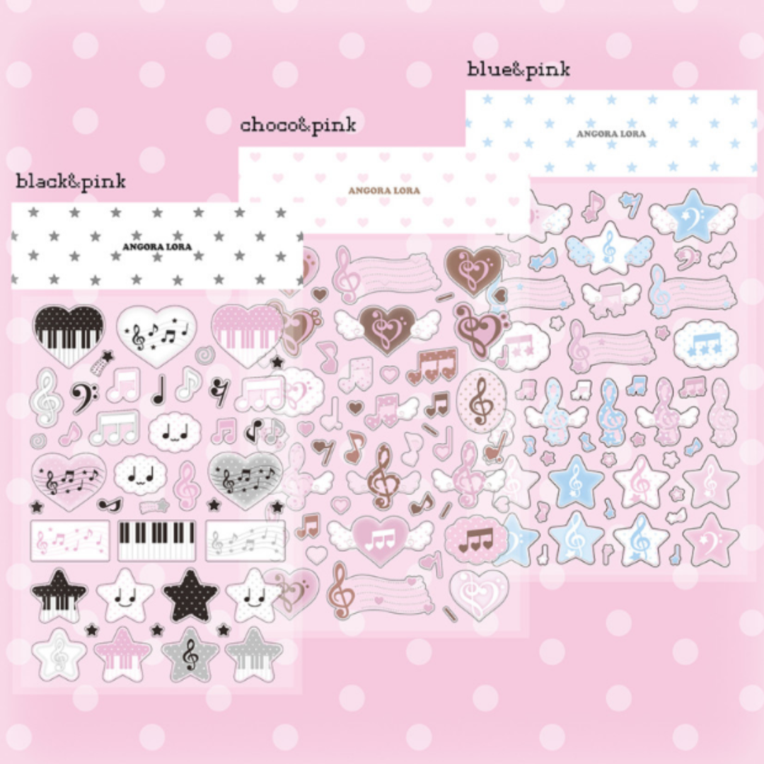 Angora Lora Transparent Musical Note Deco Star Heart Sticker (3 vars)