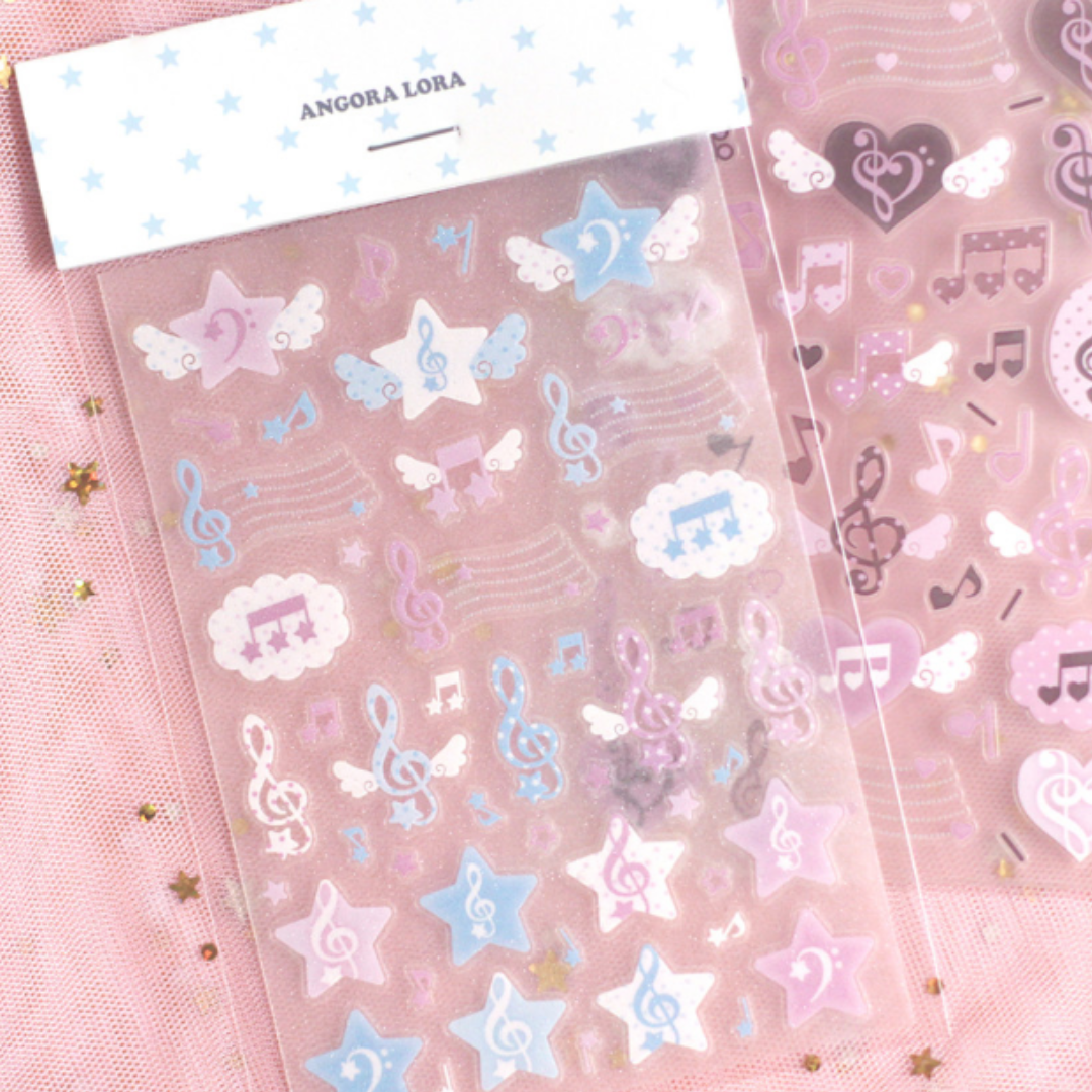 Angora Lora Transparent Musical Note Deco Star Heart Sticker (3 vars)