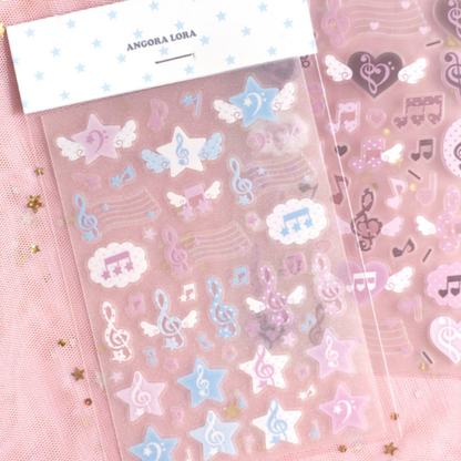 Angora Lora Transparent Musical Note Deco Star Heart Sticker (3 vars)