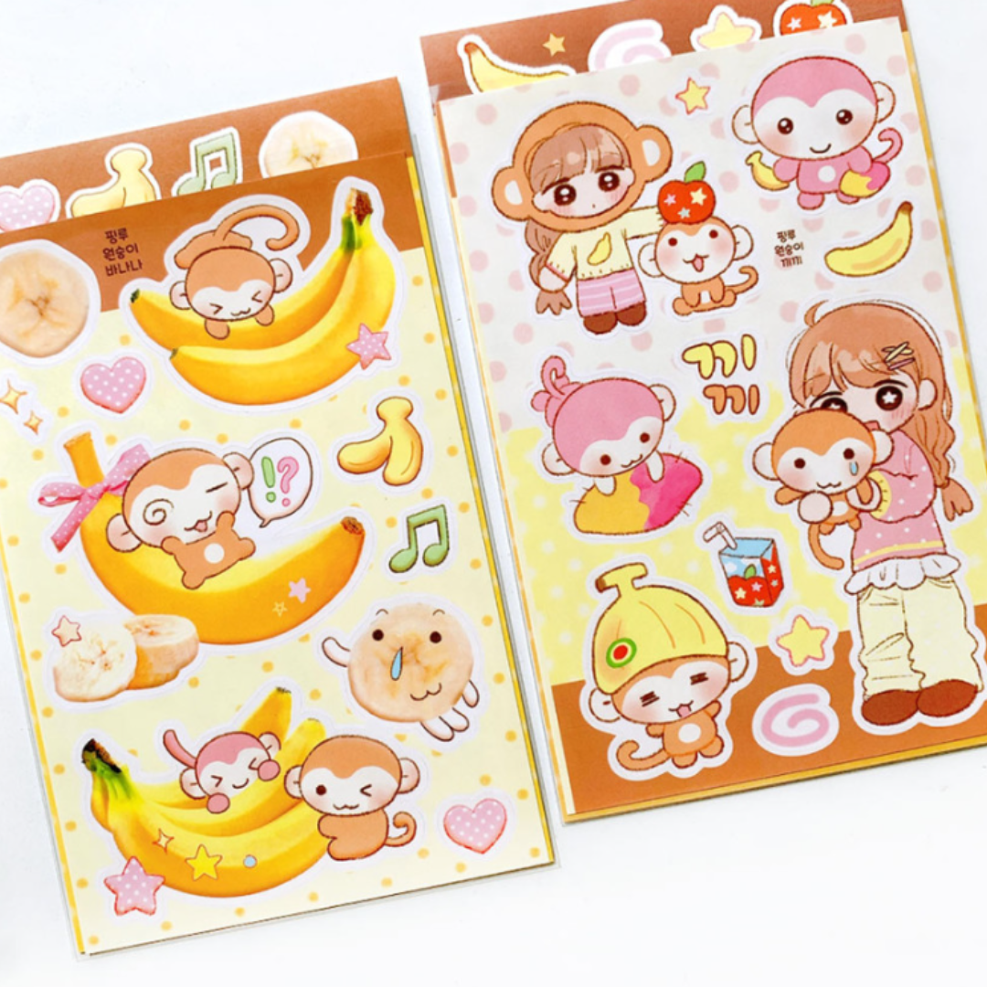 Pink Rue Monkey for Bananas Sticker Set