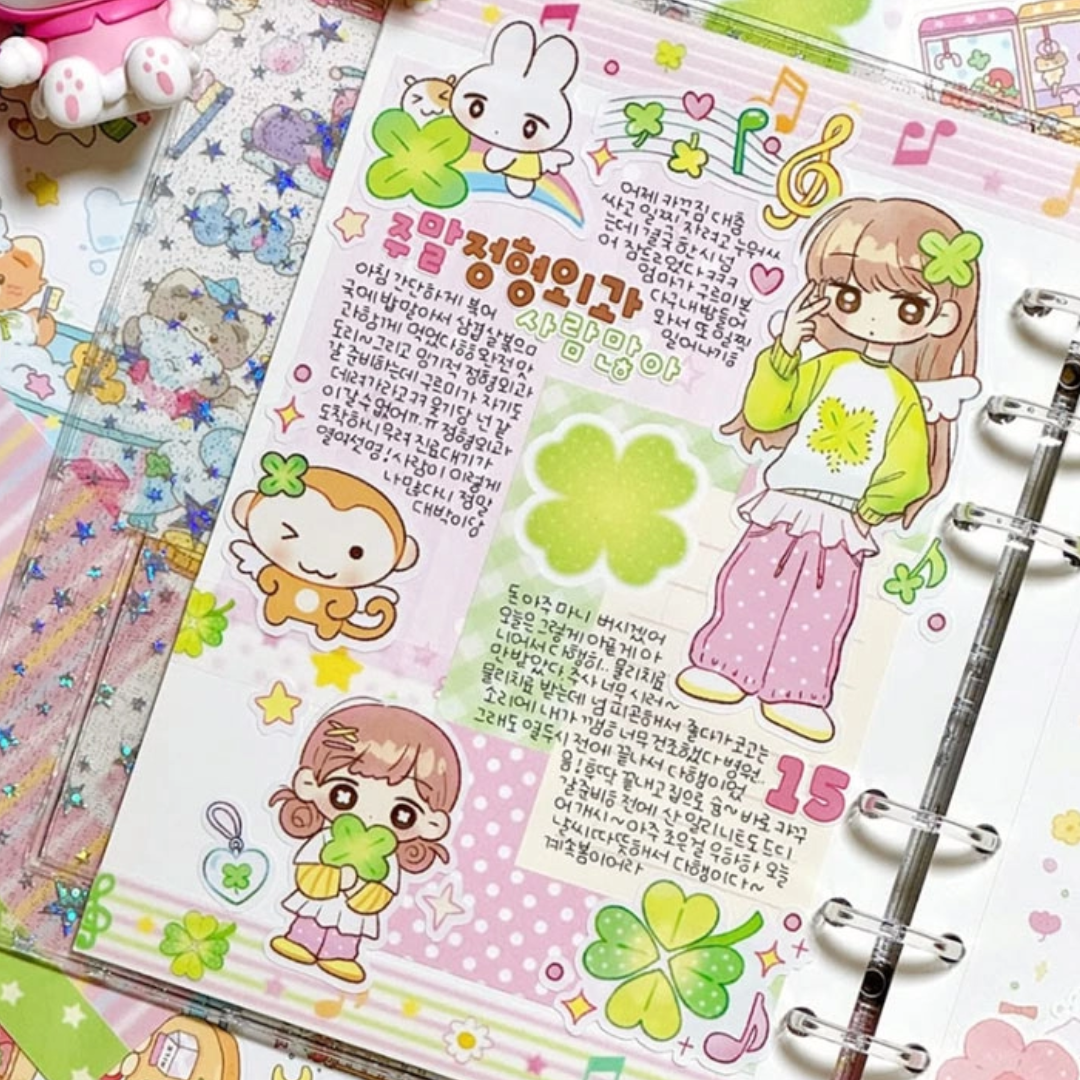 Pink Rue Notes and Clover Sticker Set