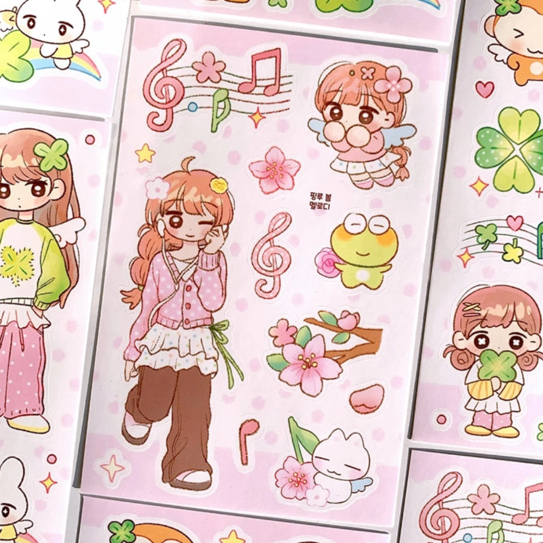 Pink Rue Notes and Clover Girls Sticker (2 vars)
