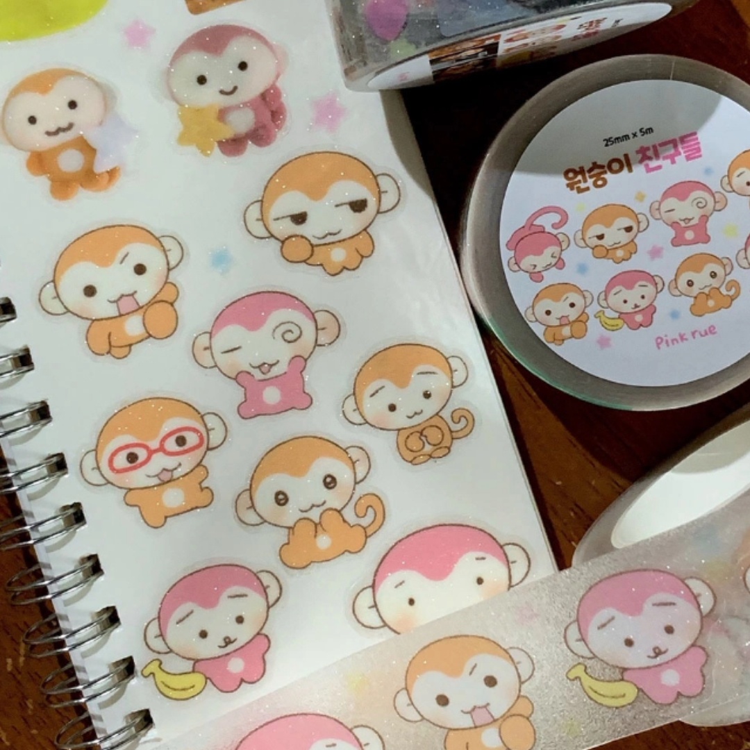 Pink Rue Monkey & Tomatoes Kiss-cut Tape [3 vars]