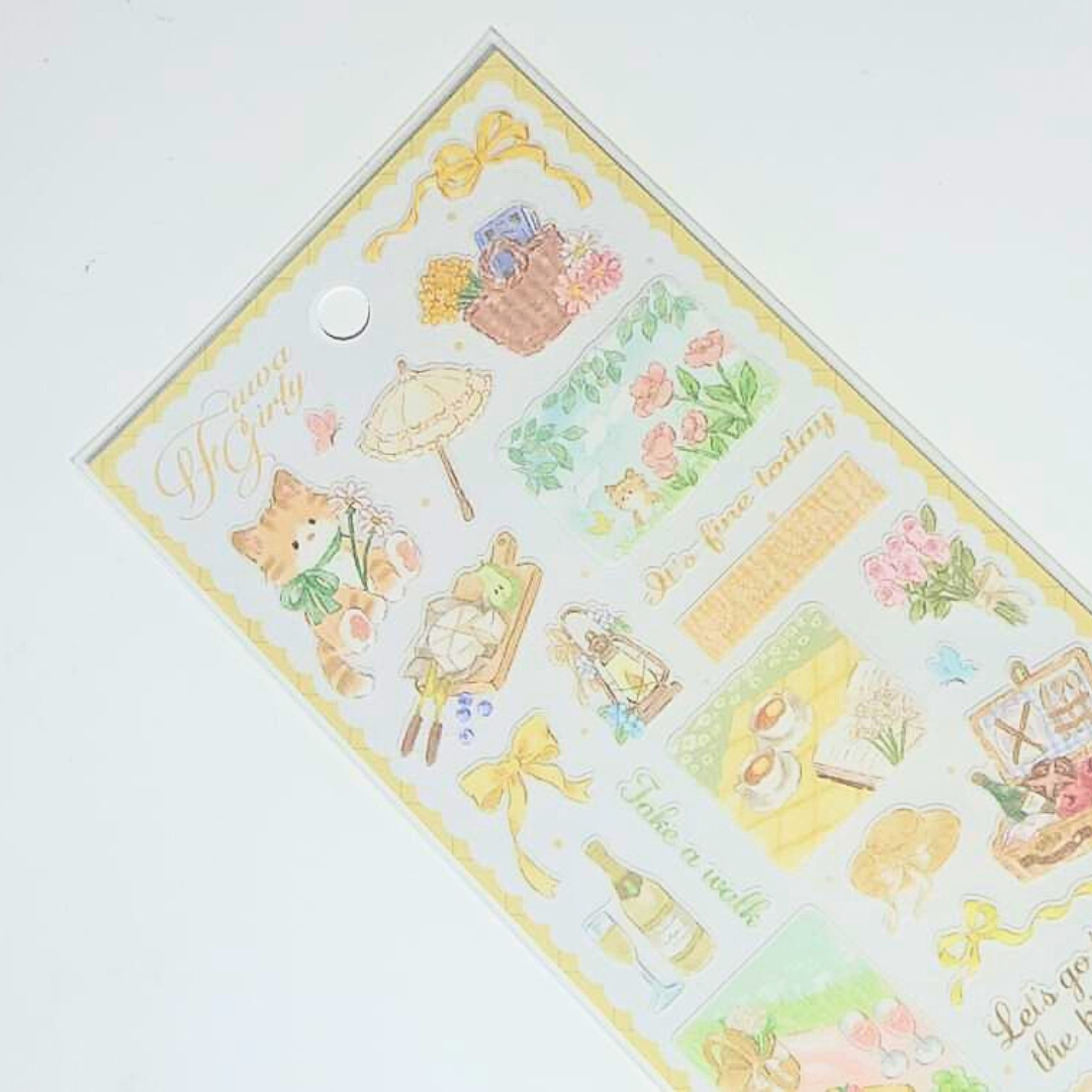 KITERA Fluffy Cats Picnicking Sticker