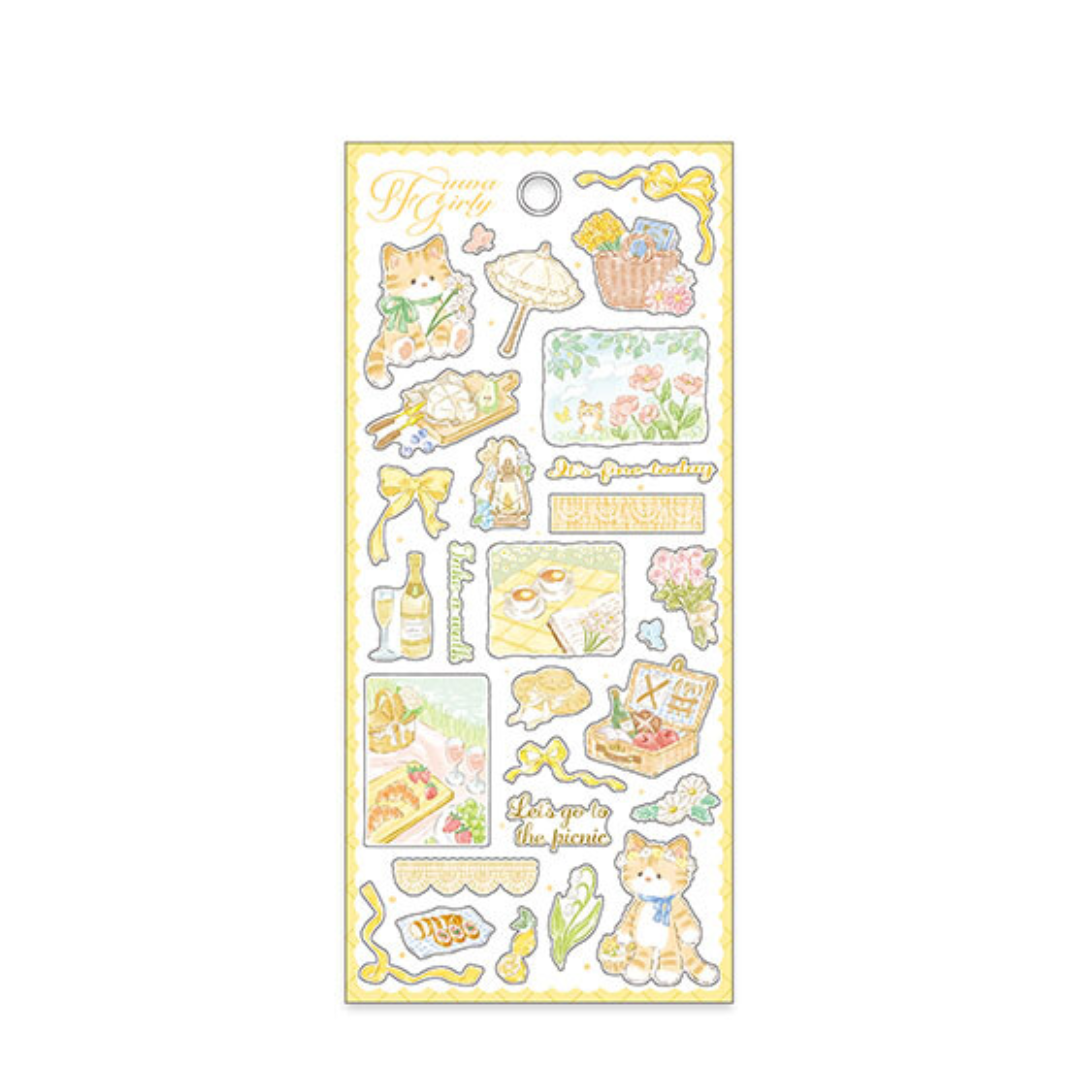 KITERA Fluffy Cats Picnicking Sticker