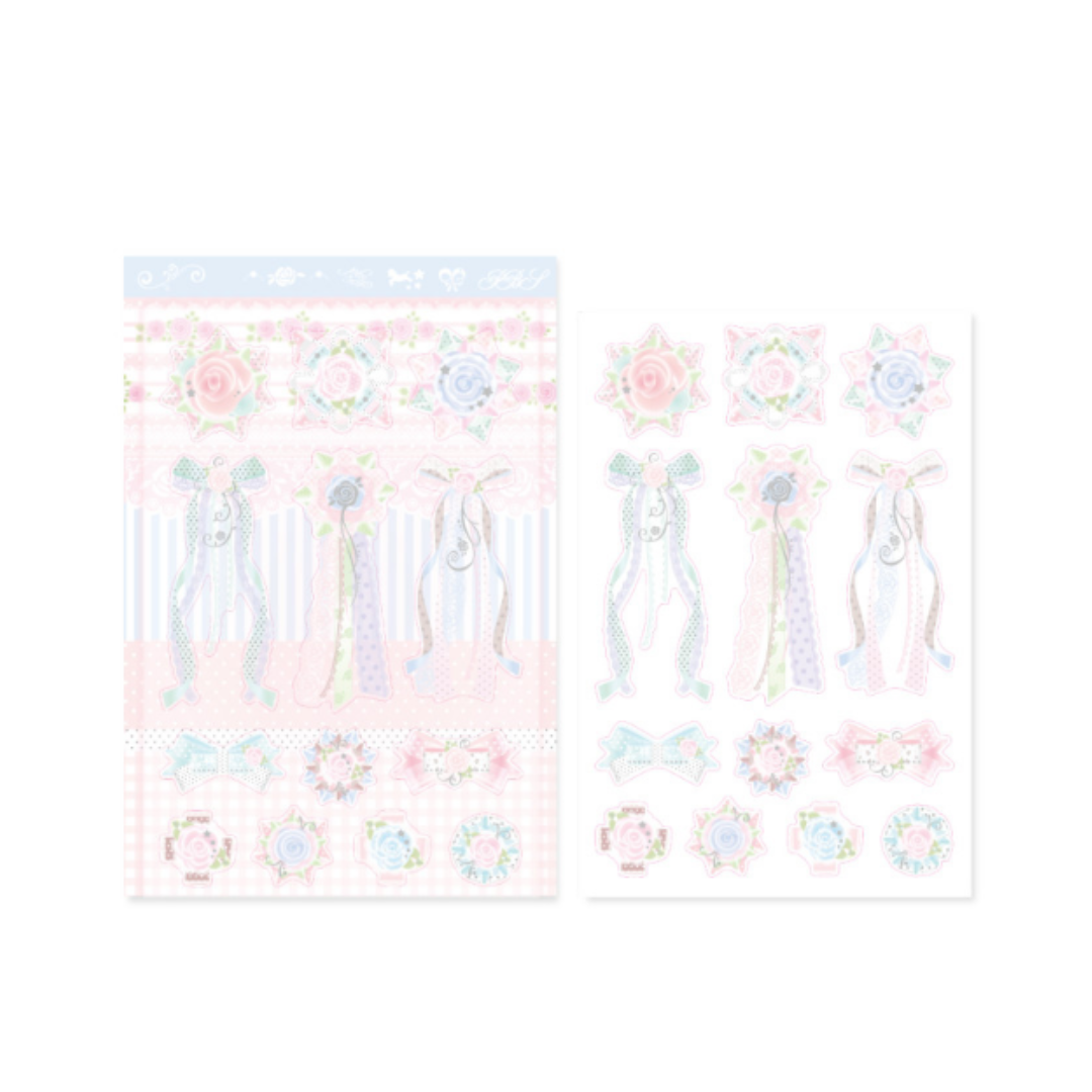 Pearly Button  Shabby Rose Ribbon Charm Sticker