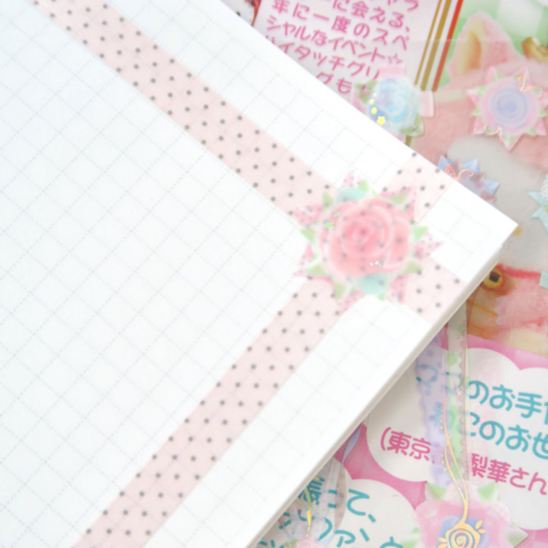 Pearly Button  Shabby Rose Ribbon Charm Sticker