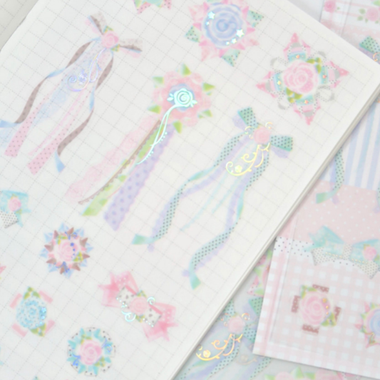Pearly Button  Shabby Rose Ribbon Charm Sticker