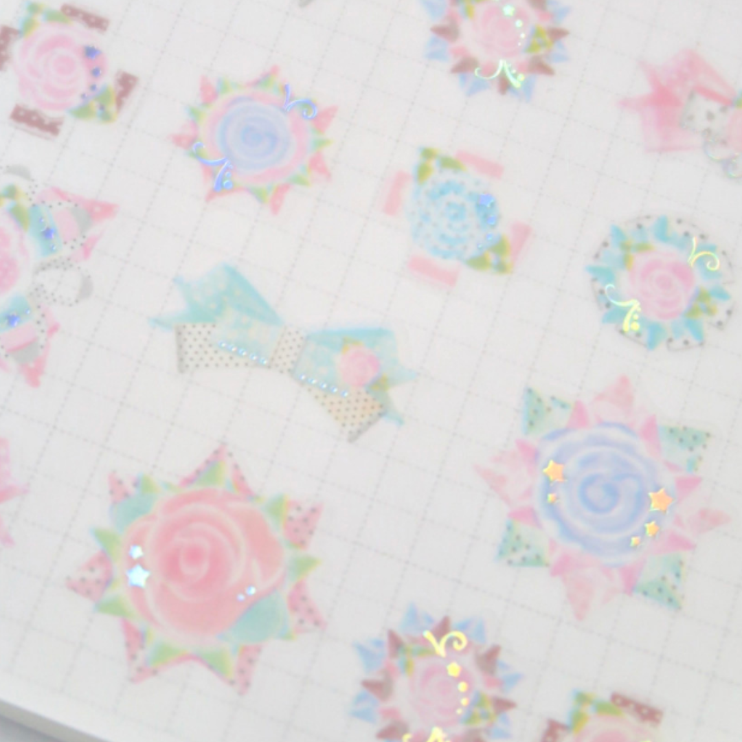 Pearly Button  Shabby Rose Ribbon Charm Sticker