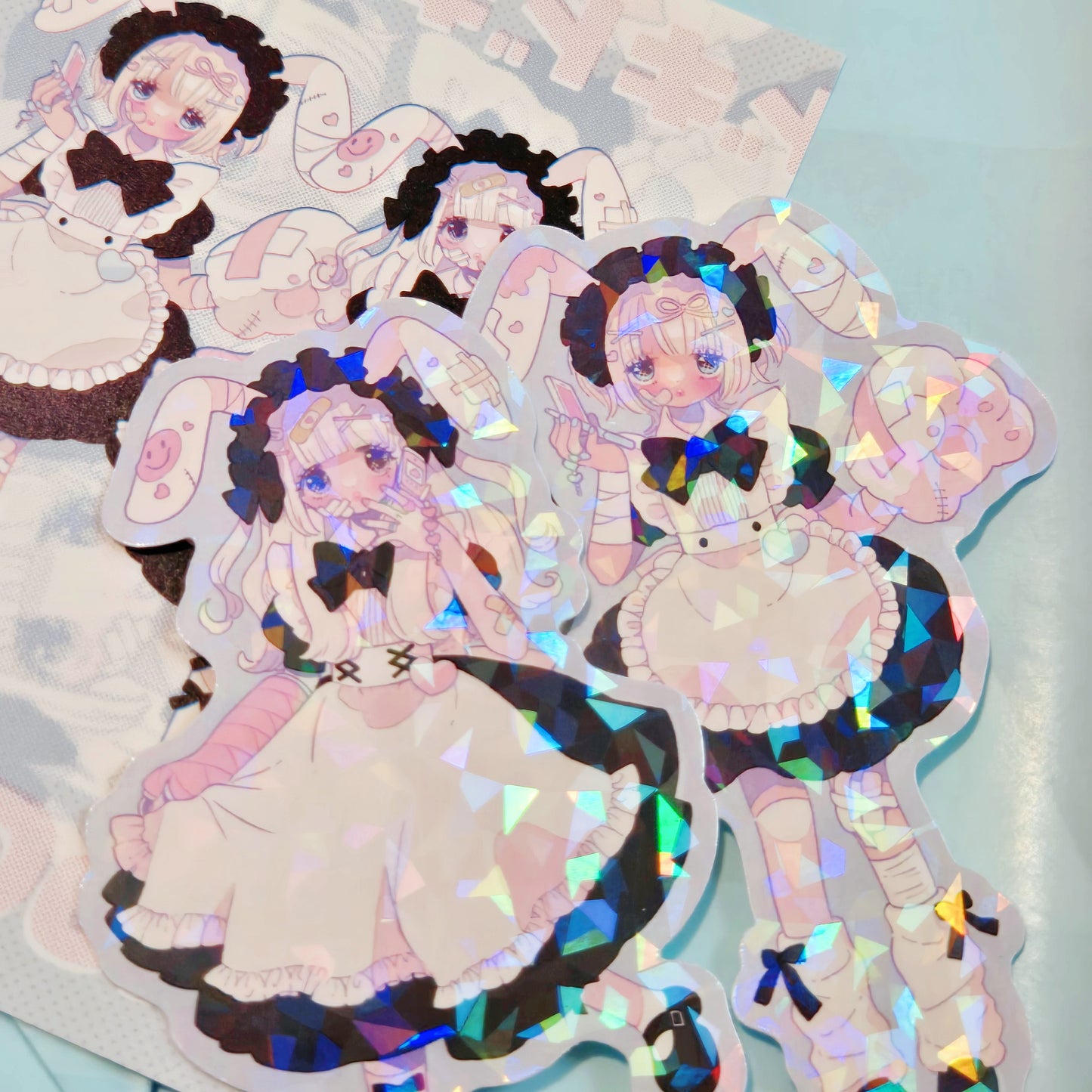 Ugly Cute Bunny Maid 2 Peice Sticker & Art Print Set
