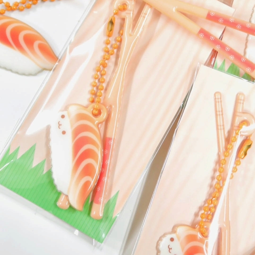 Pearly Button Salmon Sushi Keyring
