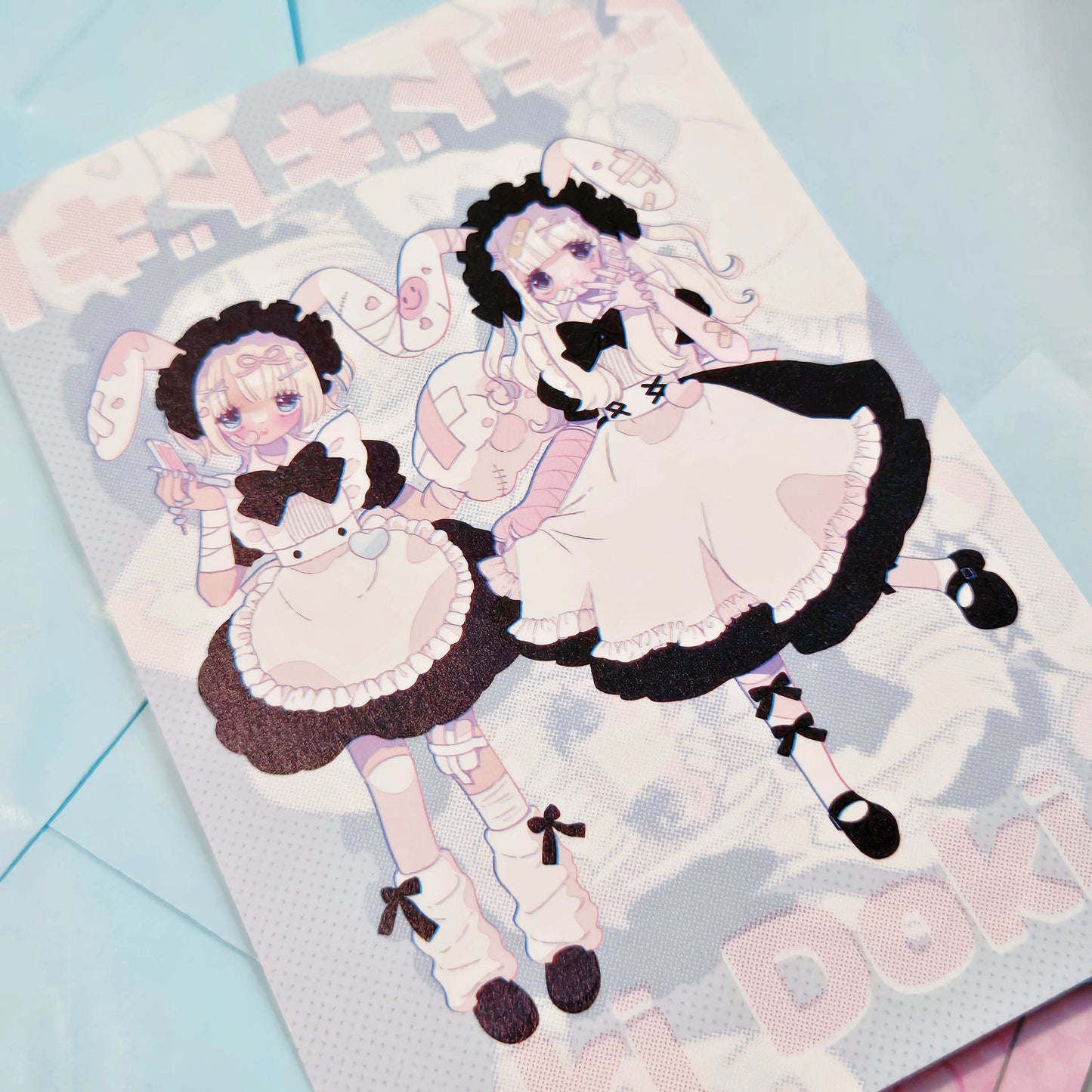 Ugly Cute Bunny Maid 2 Peice Sticker & Art Print Set