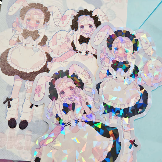 Ugly Cute Bunny Maid 2 Peice Sticker & Art Print Set