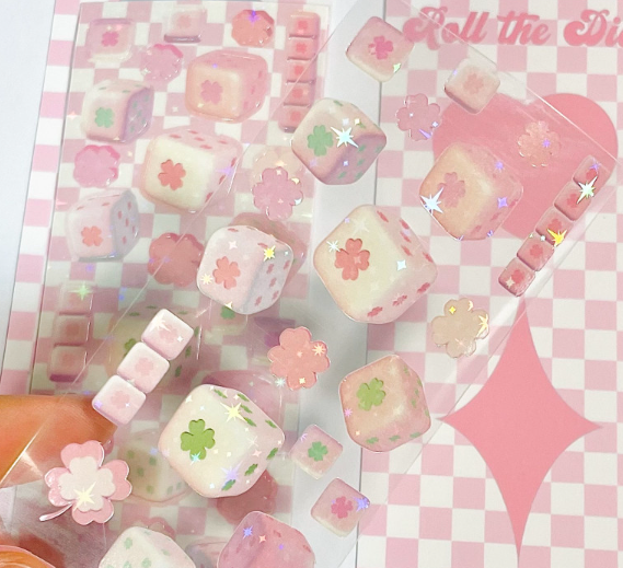 Fluffy Mark Pastel Pink Dice Sticker Sheet