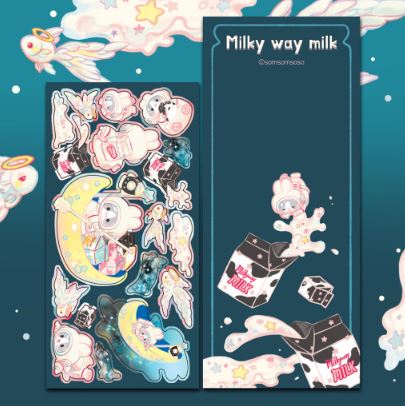 SOMSOMSOSOS Milky Way Milk Sticker sheet