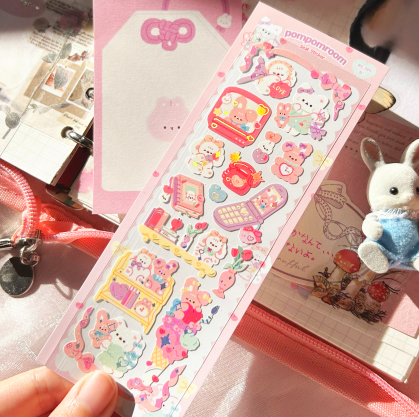 pompomroom baby rabbit hologram foil seal sticker