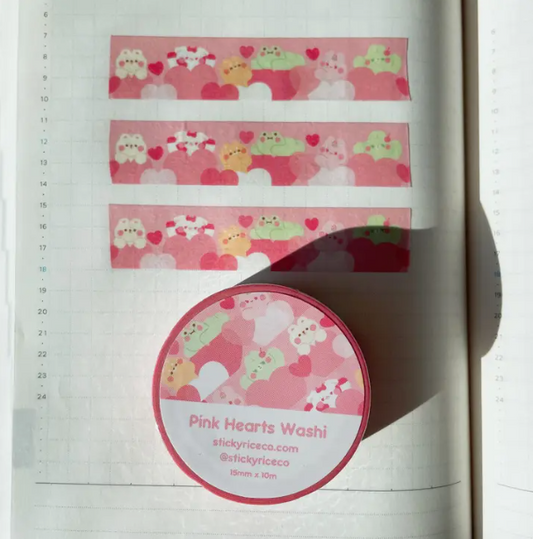 StickyRiceCo Hearts Cute Characters Washi Tape