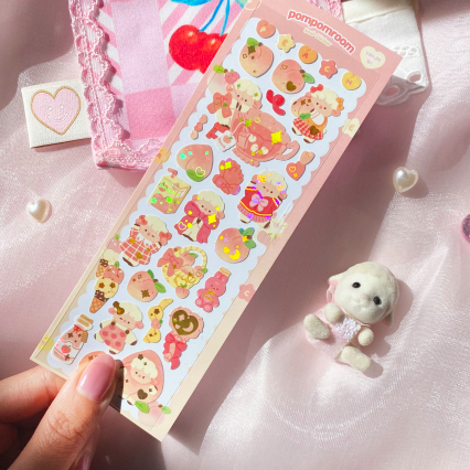 pompomroom peach hologram foil seal sticker