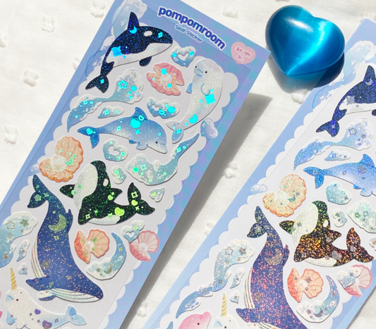 pompomroom whale hologram foil seal sticker