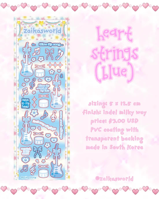 ZaikasWorld Heart String Blue Sticker